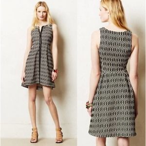 ANTHROPOLOGIE LEIFSDOTTIR Tonnelle Black Cream Geo Zip Fit Flare Dress Sz 2 Boho